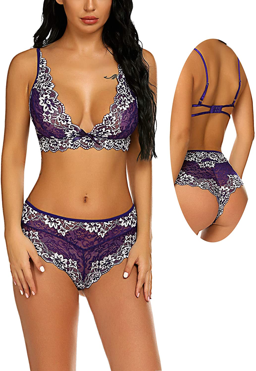 Price:$10.99 Lingerie for Women Sexy Bra and Panty Set 2 Piece Outfits Lace Babydoll Bodysuit at Amazon Women’s Clothing store