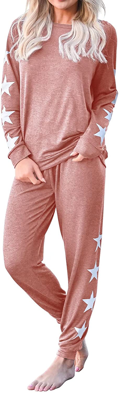 Price:$14.99 Women 2 Piece Pajamas Sweatsuits Set Long Sleeve Pullover Sweatshirt Tops Pants at Amazon Women’s Clothing store