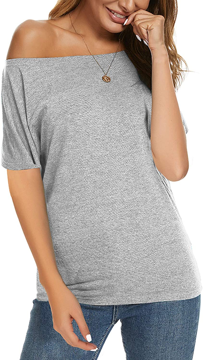Price:$9.99 Women's Off the Shoulder Short/Long Sleeve Casual T Shirt Blouse Sexy Tunic Tops (S-2XL) at Amazon Women’s Clothing store