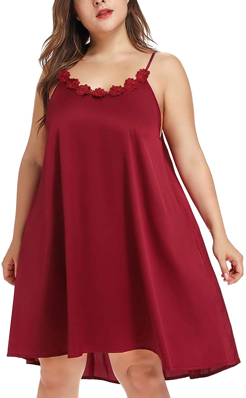 Price:$16.99 Plus Size Silk Sleeveless Lingerie Nightgown Chemises Slip Sleepwear Nightie Lounge Dress at Amazon Women’s Clothing store
