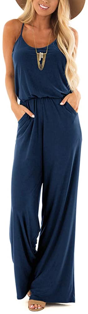 Price:$20.99 Women Summer Sleeveless Spaghetti Strap Sexy Jumpsuit Rompers Wide Leg Pants Suit : Clothing, Shoes & Jewelry