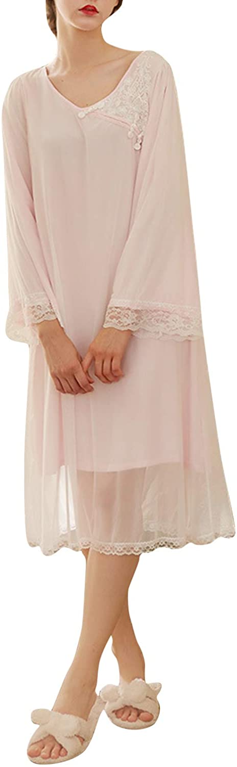 Price:$27.91 Nightgown Cotton V-Neck Pajama Nightwear Long Sleeve Victorian Vintage Sleepwear Lounge Dress at Amazon Women’s Clothing store