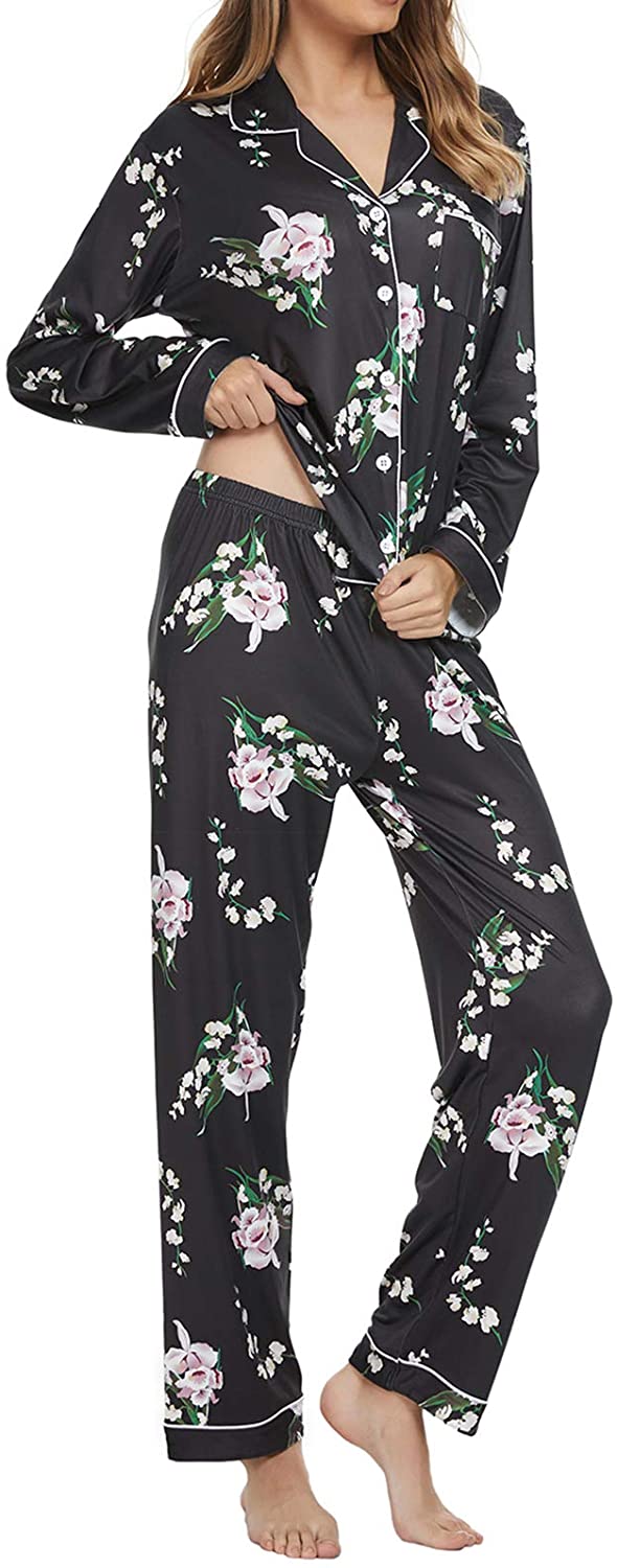 Price:$29.99 Womens Floral Printed Pajamas Set Button Down Long Sleeve Soft Sleepwear Pj Lounge Sets at Amazon Women’s Clothing store