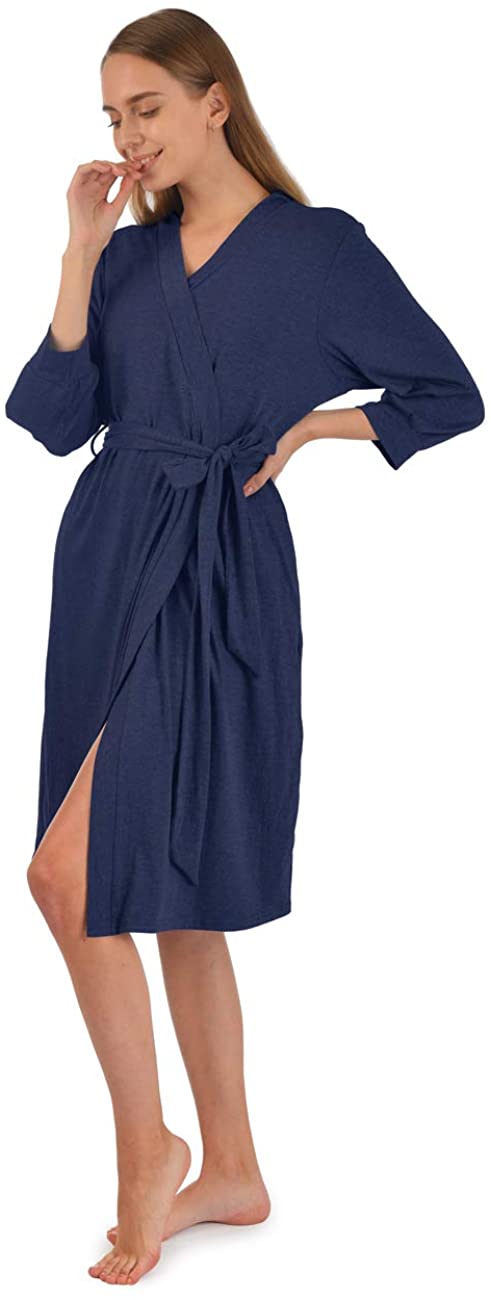 Price:$12.59 Womens Kimono Robes, Soft Long Robe Knit Bathrobe with V-Neck, Cotton Loungewear, Pajamas : Clothing, Shoes & Jewelry