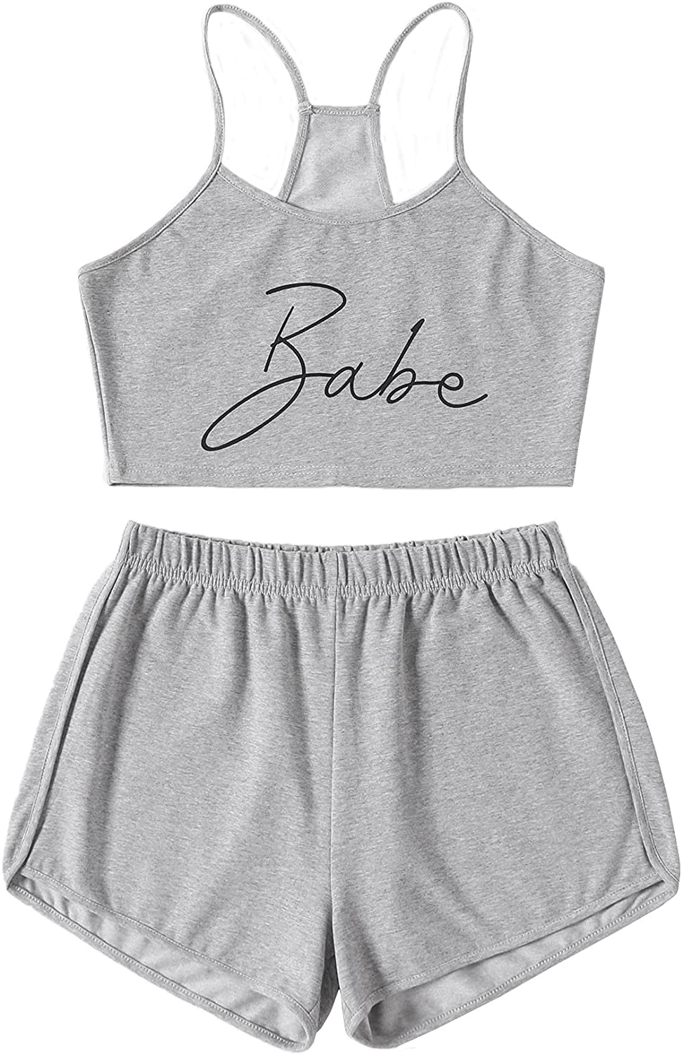 Price:$18.99 Women's 2 Pieces Outfits Letter Printed Sleeveless Raceback Crop Cami Top & Short Set : Clothing, Shoes & Jewelry