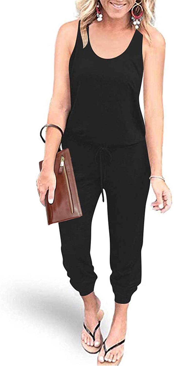 Price:$13.99 Women's CausalTank Jumpsuits Sleeveless Drawstring Elasitic Waist Loose Summer Romper : Clothing, Shoes & Jewelry