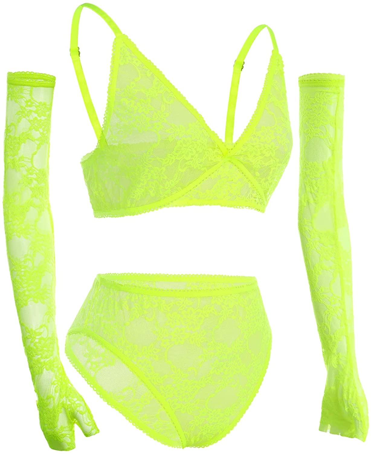 Price:$10.65 3 Piece Floral Lace Lingerie set Sheer Mesh Bra and High Waist Panty Teddy Babydoll with Fingerless Gloves: Clothing, Shoes & Jewelry