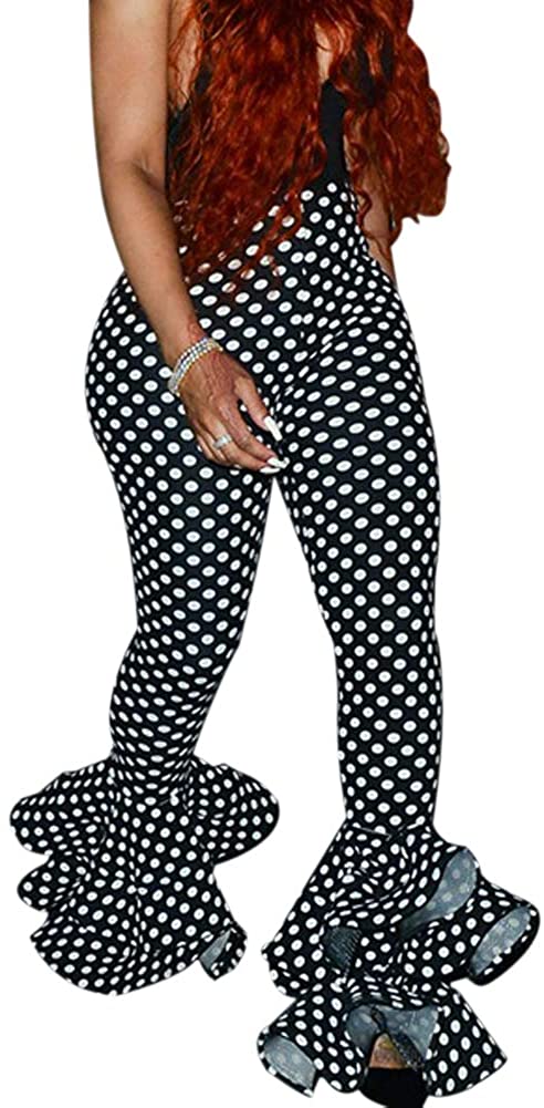 Price:$14.99 Women Bell-Bottom Solid Elastic High Waist Skinny Ruffle Bottom Trousers Bodycon Pants : Clothing, Shoes & Jewelry