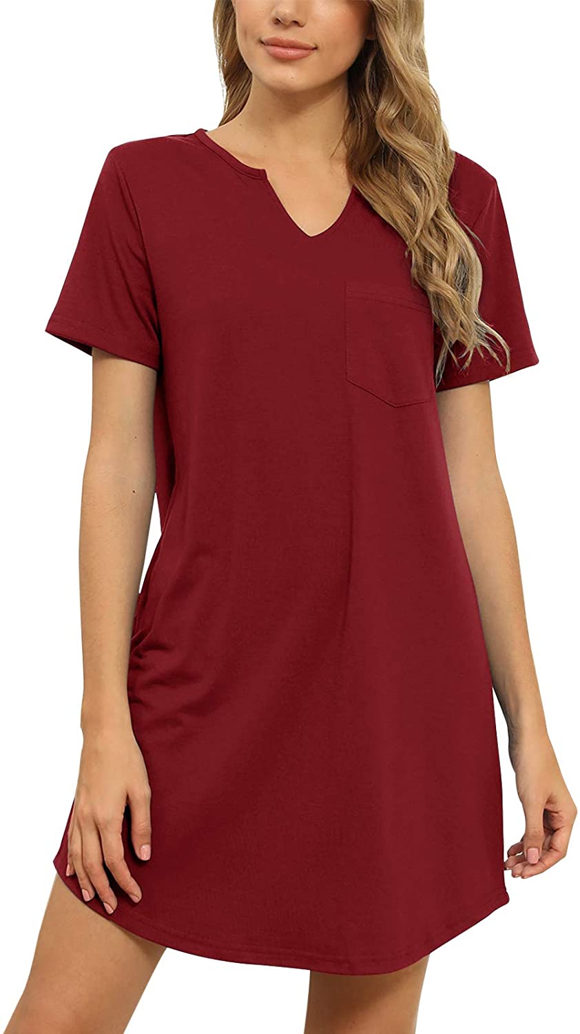 Price:$16.99 Women's Nightshirt Short Sleeve Henley V Neck Nightgown Sleepwear Pajamas Midi Dress : Clothing, Shoes & Jewelry