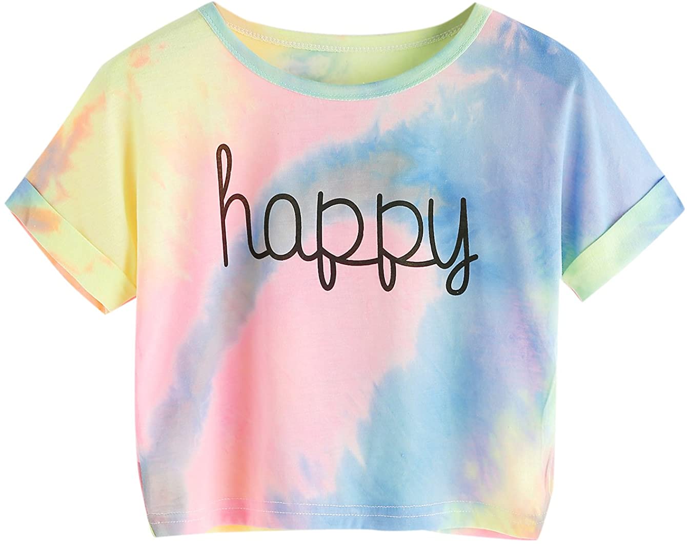 Price:$7.99 Women's Short Sleeve Tie Dye Letter Print Crop Top T Shirt at Amazon Women’s Clothing store