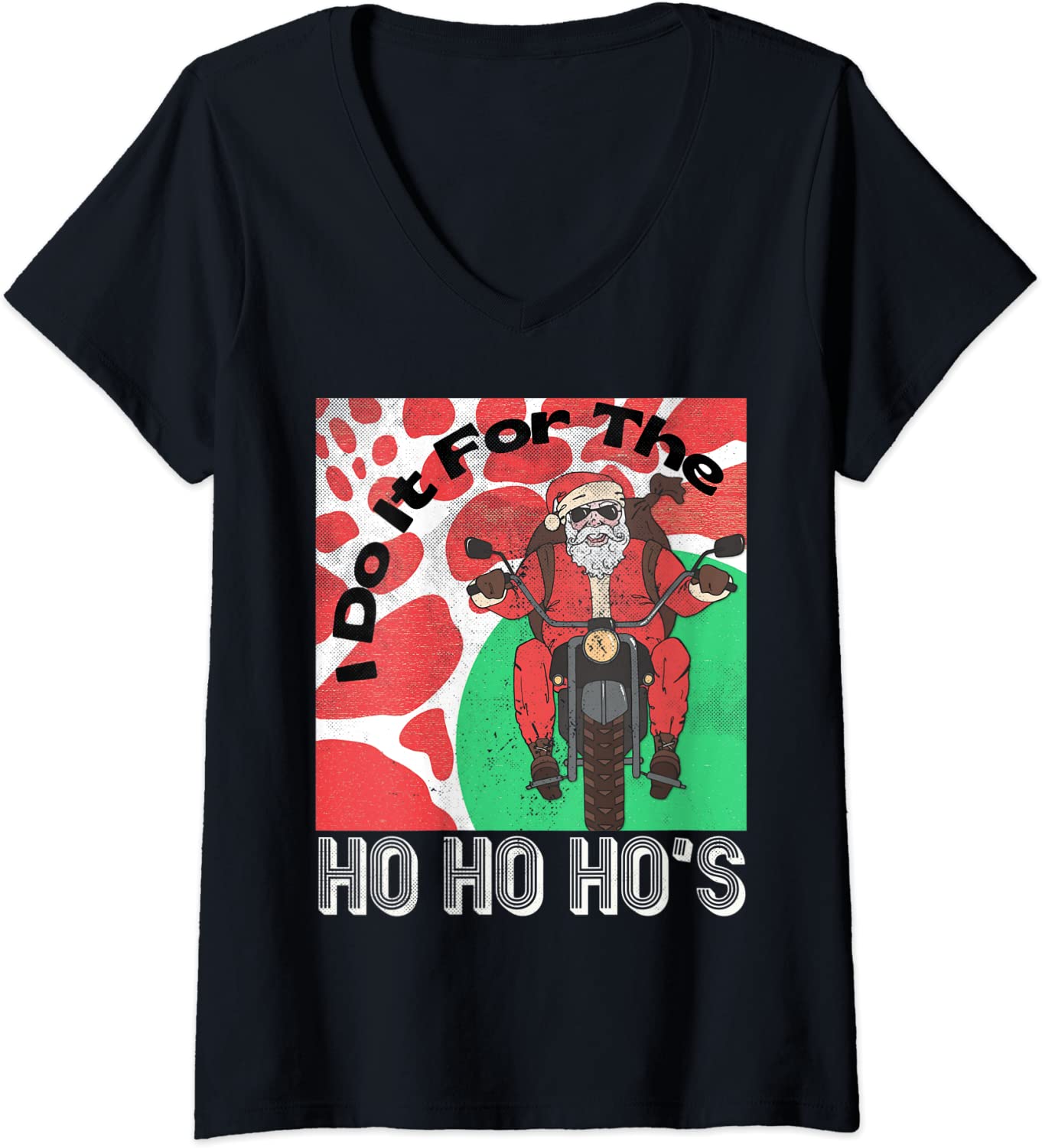 Price:$19.99 Santa Motorcycle Do-It-For-The-Ho's Naughty Joke Distressed V-Neck T-Shirt : Clothing, Shoes & Jewelry