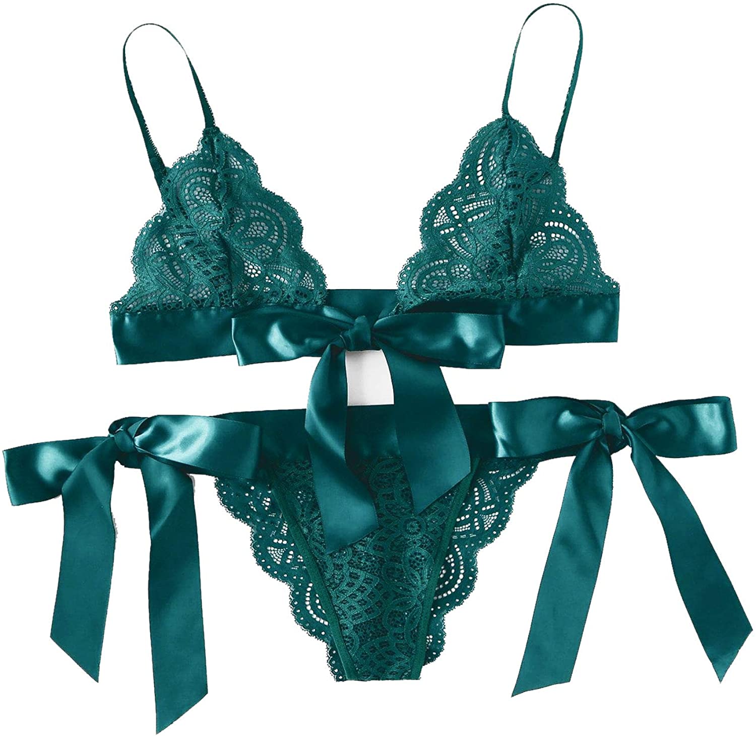 Price:$6.99 Women's Sexy Floral Lace Scalloped Trim Self Tie Panty Mesh Lingerie Set: Clothing, Shoes & Jewelry