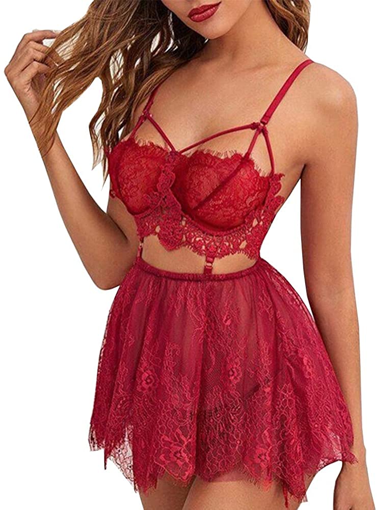 Price:$15.99 Womens Lingerie Lace Chemise Sleepwear Babydoll Teddy Lingerie Sets at Amazon Women’s Clothing store