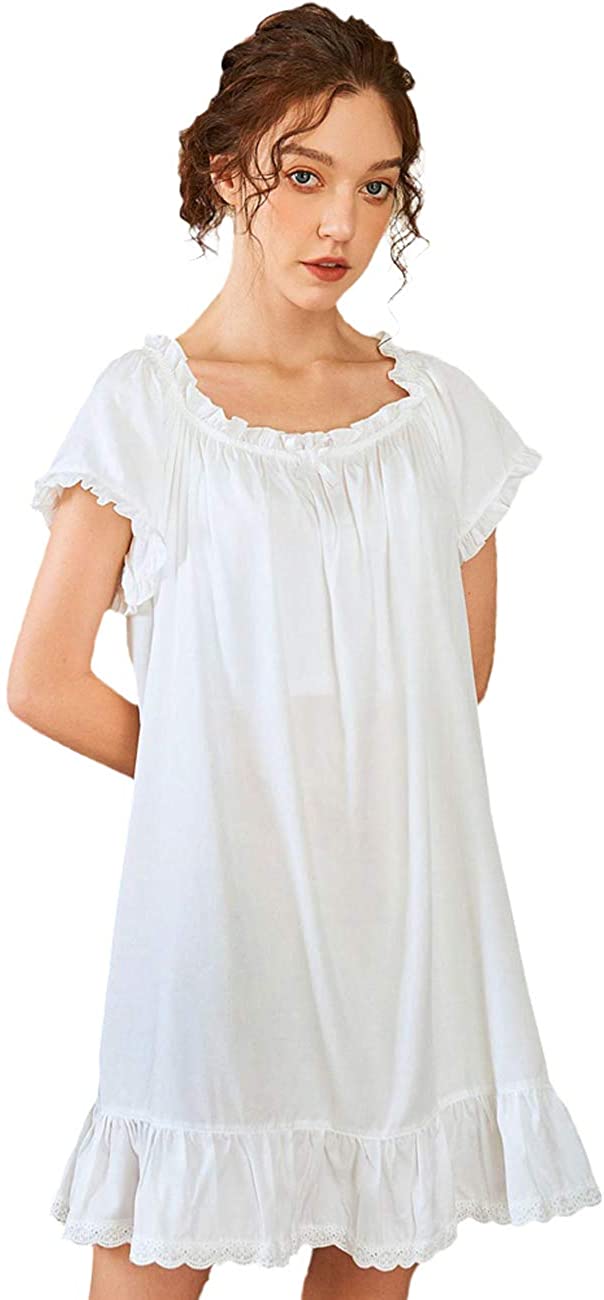 Price:$23.98 Womens' Cotton Nightgown Short Sleeve Sleepwear Vintage Victorian Nightshirt Lounge Dress at Amazon Women’s Clothing store