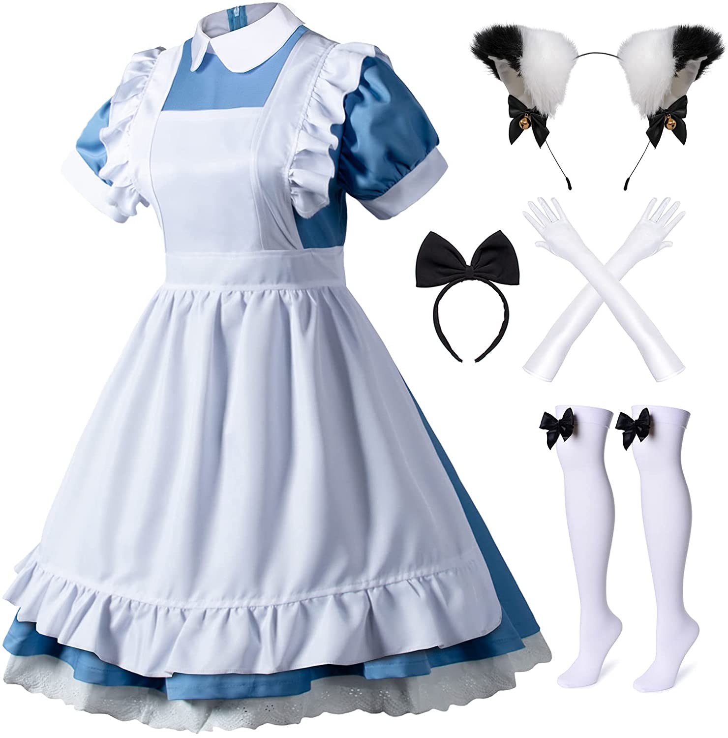 Price:$41.95 Anime 6Pcs Lolita French Maid Apron Fancy Dress Cosplay Costume Gloves Headwear Socks Set: Clothing, Shoes & Jewelry