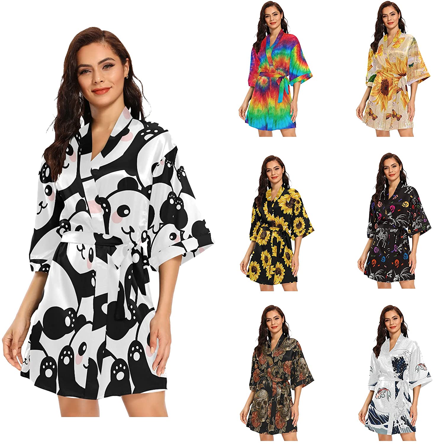 Price:$24.99 Kimono Robes for Women Short Bridesmaid and Bride Robe for Wedding Party at Amazon Women’s Clothing store