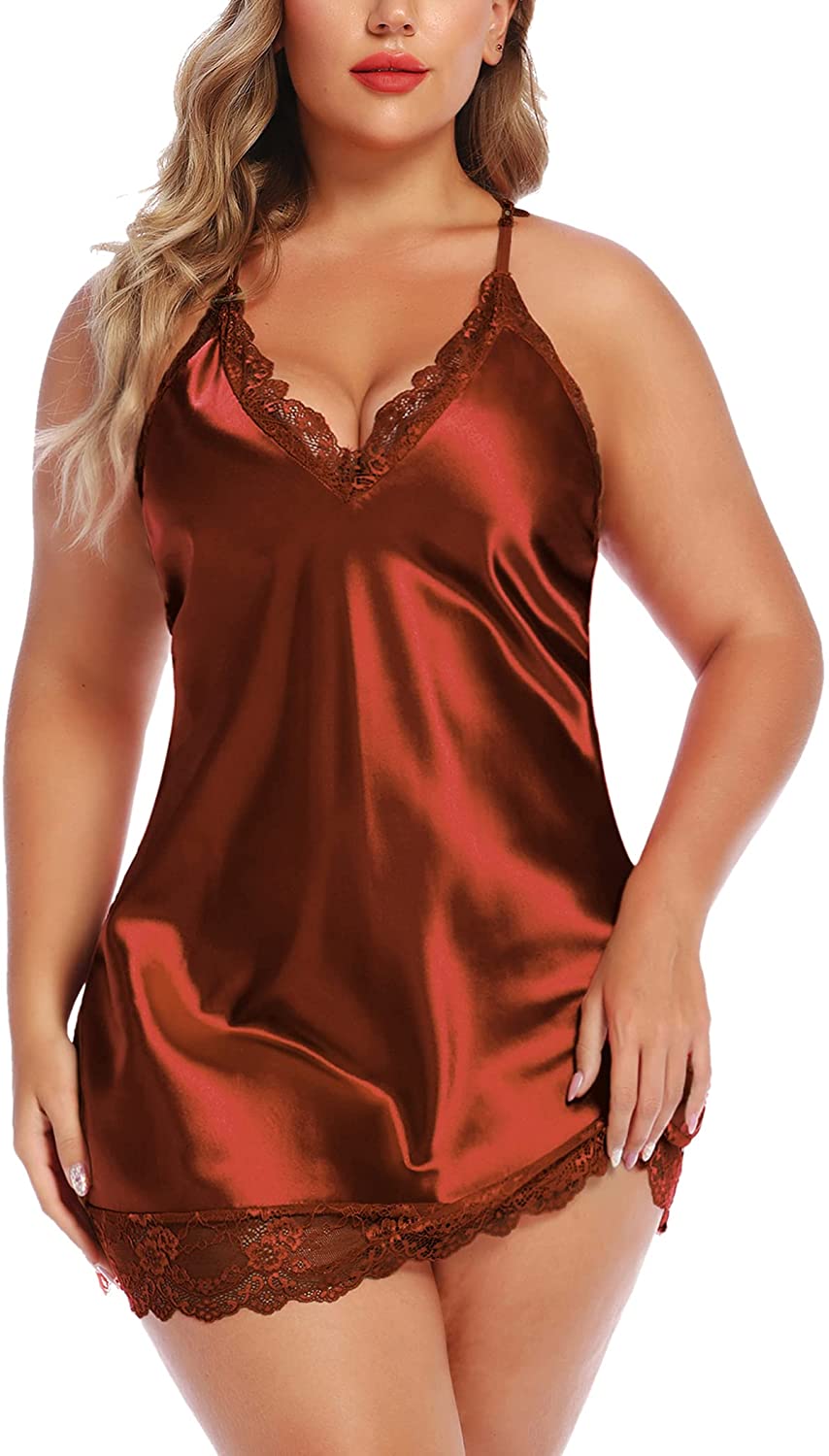 Price:$10.99 Women Lingerie Plus Size Satin Lace Chemise Nightgown Sexy Full Slips Sleepwear Large-4X-Large at Amazon Women’s Clothing store