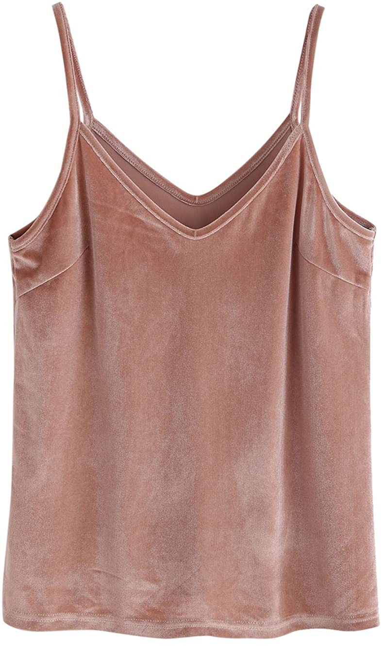 Price:$14.99 Women's Casual Basic Strappy Velvet V Neck Cami Tank Top at Amazon Women’s Clothing store