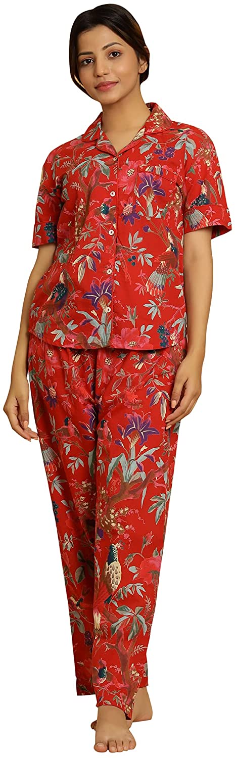 Price:$35.00 Cotton Floral Printed 2 Piece Night Suit Top & Pajama Set for Women Beige at Amazon Women’s Clothing store