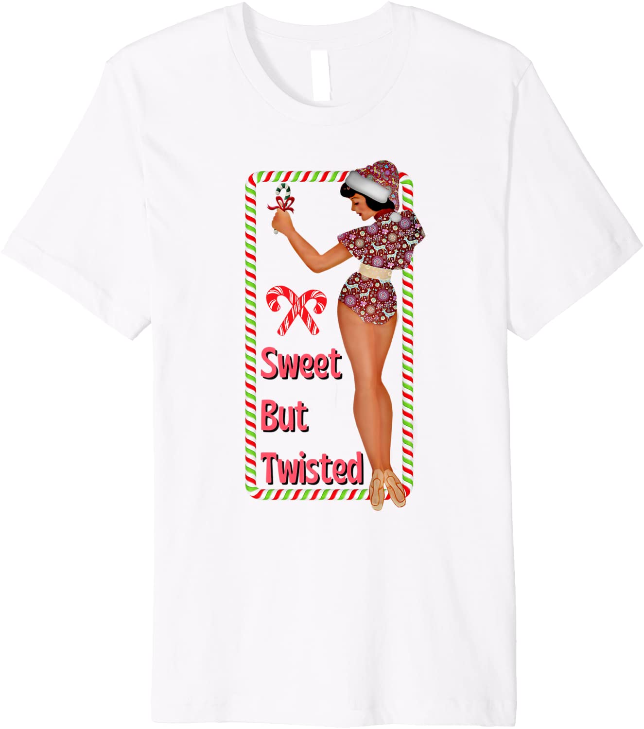 Price:$22.99 Candy Cane Naughty Nice Cottagecore Retro Premium T-Shirt : Clothing, Shoes & Jewelry