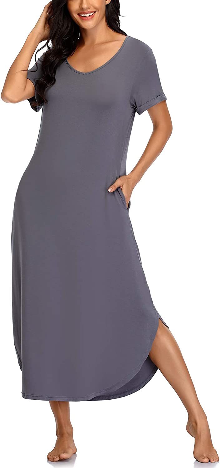 Price:$14.99 Sleepwear Women's Long Loungewear Nightgown V Neck Nightshirt Casual Loungewear with Pocket at Amazon Women’s Clothing store