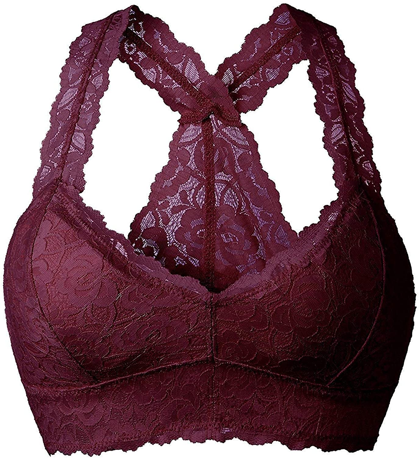 Price:$16.99 Women Floral Lace Bralette Padded Breathable Sexy Racerback Lace Bra at Amazon Women’s Clothing store