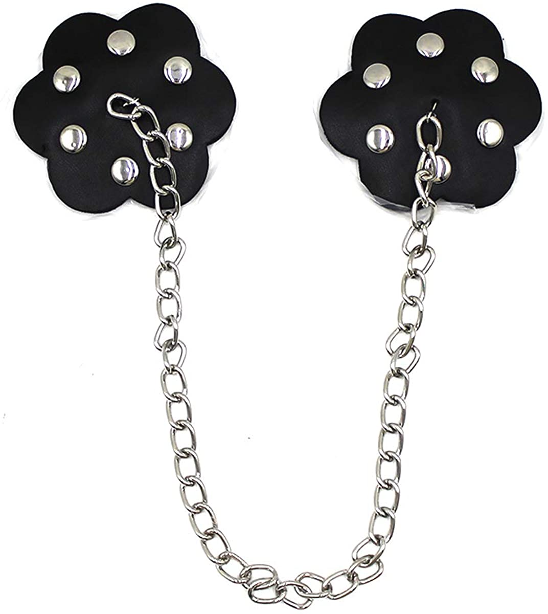 Price:$10.09 Rave Sexy Nipple Cover with Rivet Chain Reusable Leather Petal Pasties Nipple Sticker Breast Patches for Women Ladies at Amazon Women’s Clothing store