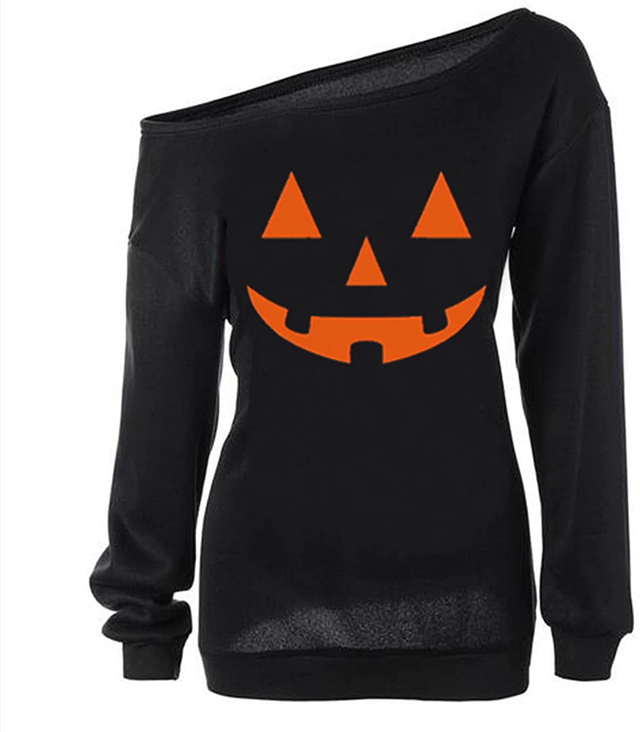 Price:$15.99 Women Slouchy Shirts Halloween Pumpkin Long Sleeve Sweatshirts Pullover at Amazon Women’s Clothing store