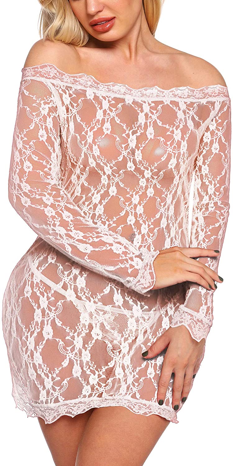 Price:$9.99 Soft Mesh See Through Babydoll Chemises Lace Bodycon Lingerie Nightgown with G String Pantie at Amazon Women’s Clothing store