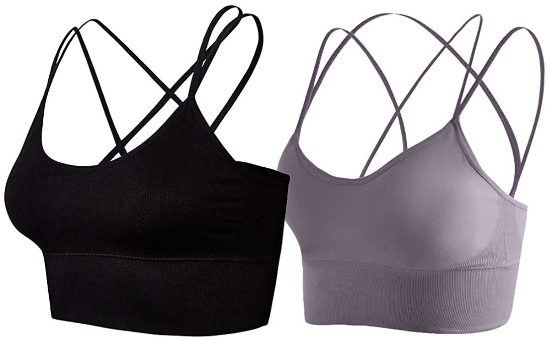 Price:$15.99 Cross Back Strappy Sports Bra Padded Wirefree Yoga Workout Bras at Amazon Women’s Clothing store