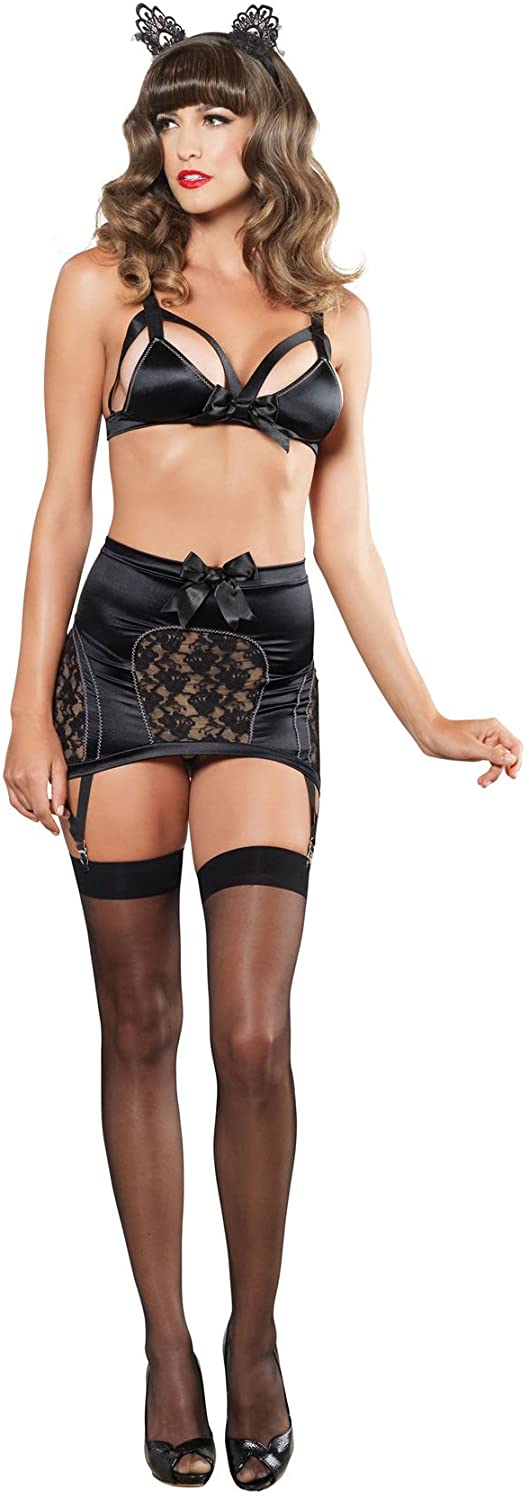 Price:$47.11 Avenue Women's Satin Cage Strap Bra and Garter Skirt Panties Lingerie Set: Clothing, Shoes & Jewelry