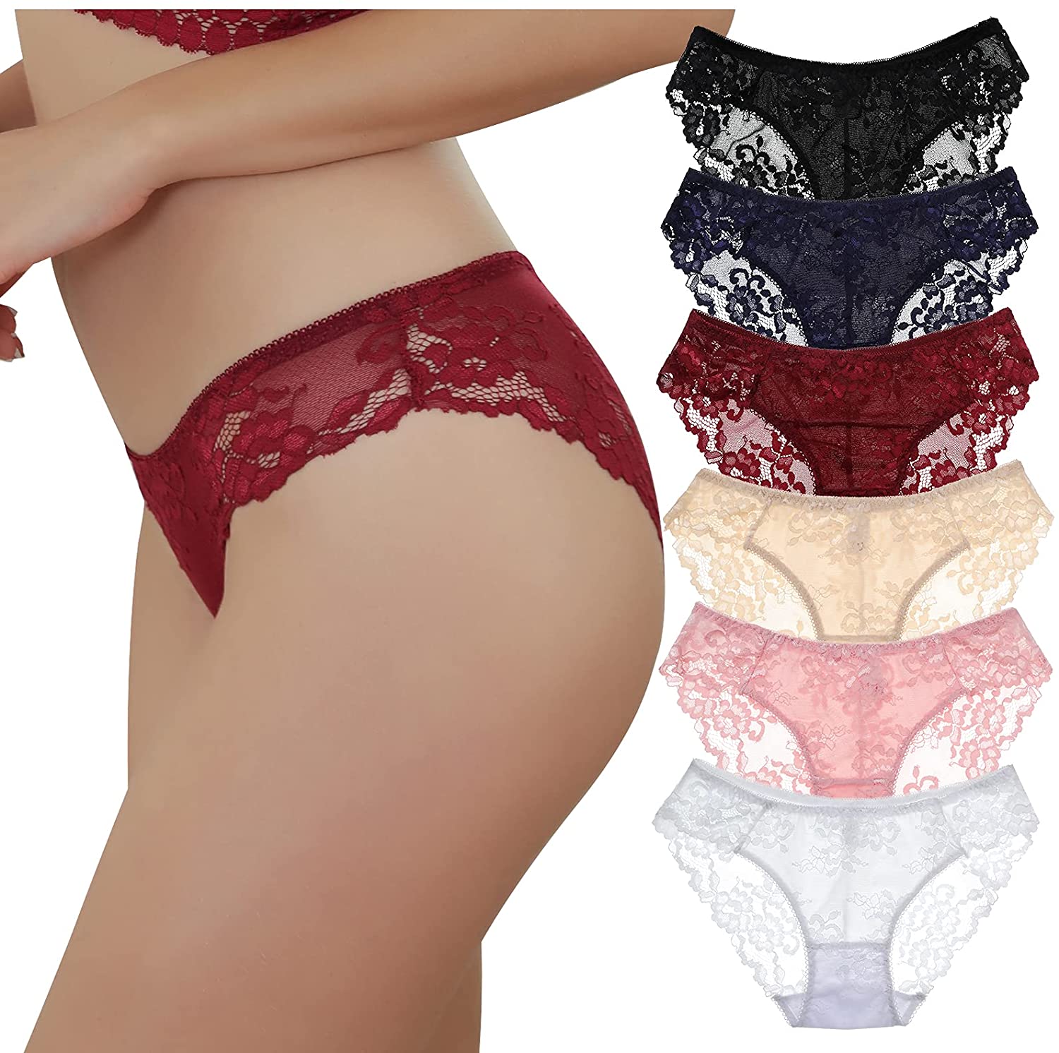Price:$19.99 Womens Sexy Underwear Flower Lace Cheeky Panties Seamless Lingerie Bikini Pack of 6 at Amazon Women’s Clothing store