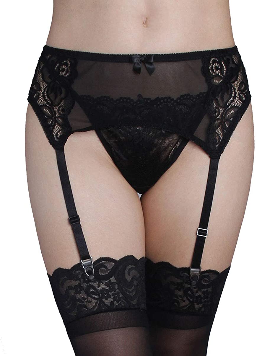 Price:$12.99 Lace Garter Belt Set Sexy Black Sock Suspenders for Women Lingerie Plus Size for Stocking with G-String Thong : Clothing, Shoes & Jewelry