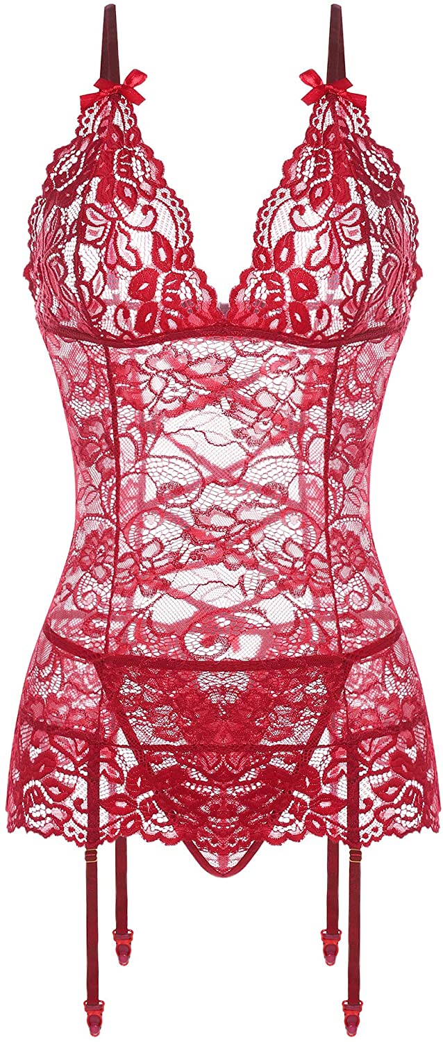 Price:$9.99 Womens Lingerie One Piece Fishnet Lace Bodysuit Sexy Teddy Chemise With Garter Belts: Clothing, Shoes & Jewelry