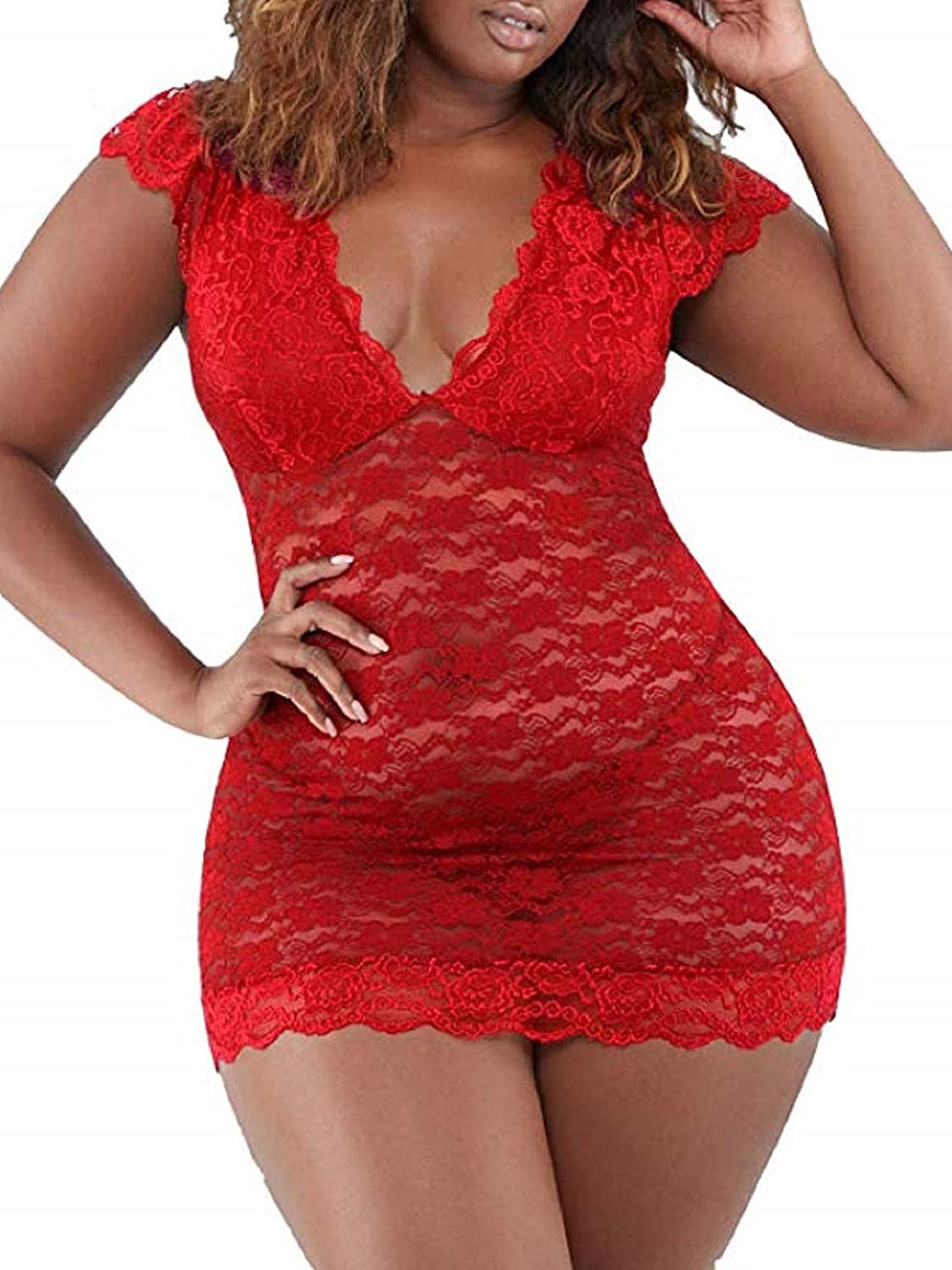 Price:$14.98 Plus Size Chemise Floral Lace Lingerie Bodysuit Sleepwear, Breathable Mesh Babydoll Nightwear, Black at Amazon Women’s Clothing store