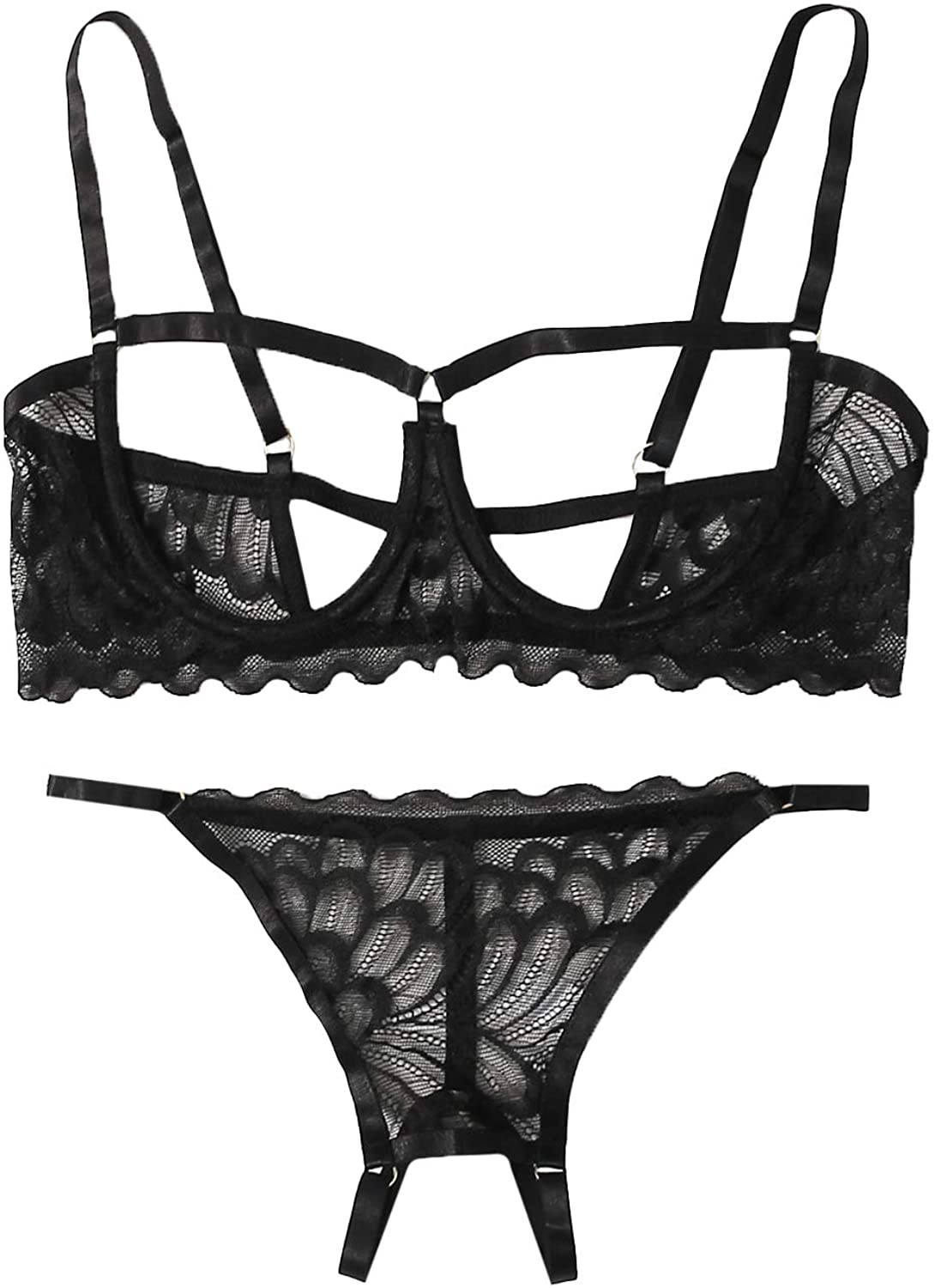 Price:$13.99 Women's 2 Piece Lingerie Set Sheer Lace Underwire Bralette Bra and Shorts: Clothing, Shoes & Jewelry
