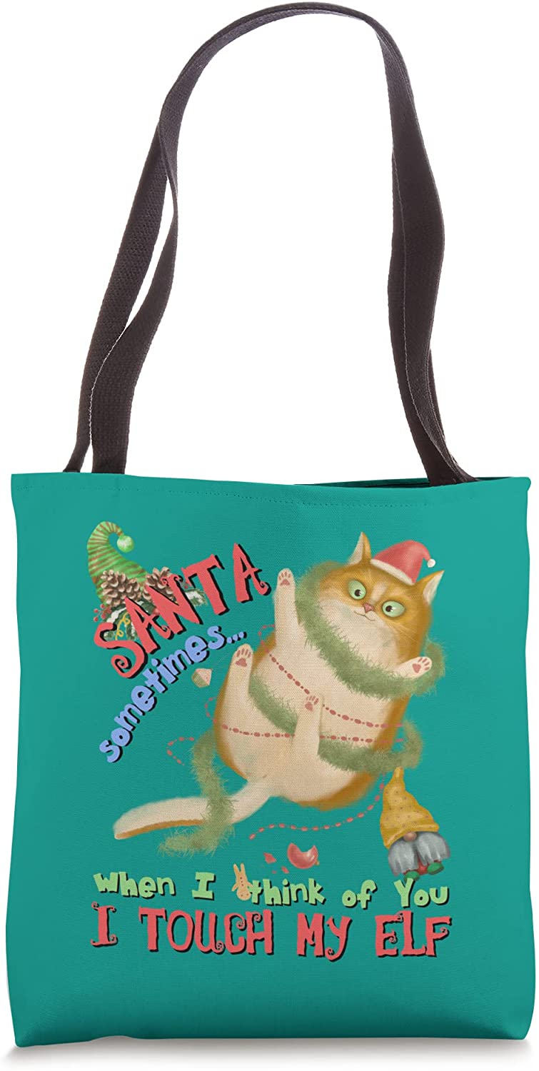 Price:$19.99 Kitten Cat Lover Pun Meowy Catmas Santa Touch-My-Elf Tote Bag : Clothing, Shoes & Jewelry