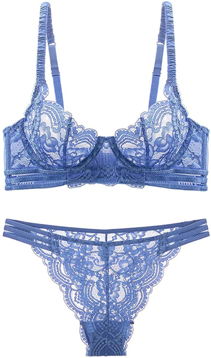 Price:$23.99 Sexy Soft Lace Lingerie Set See Through Underwear Floral Lace Underwire Sheer Bra and Panty Set | Amazon.com