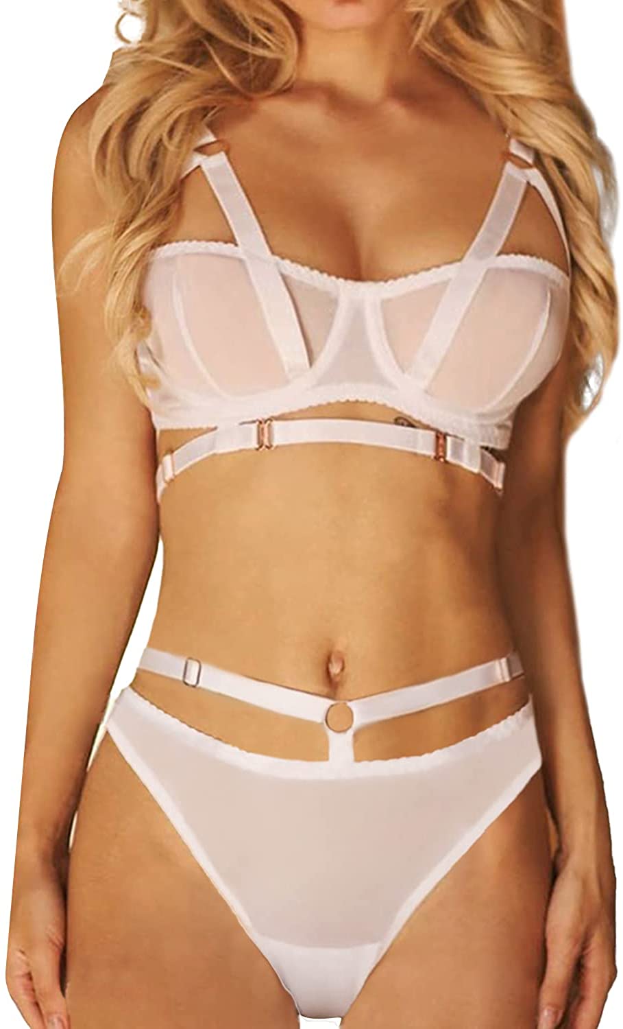 Price:$18.99 Exotic Strappy Lingerie Sets Mesh High Waisted Bra and Panty Set Sexy Naughty Lingerie: Clothing, Shoes & Jewelry