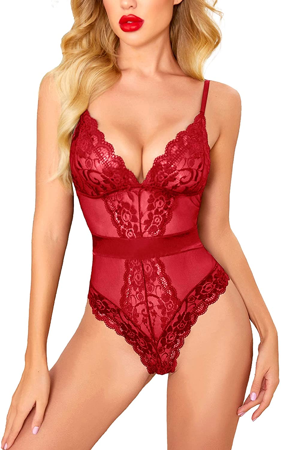 Price:$15.99 Lingerie for Women Lace Bodysuit Teddy One Piece Babydoll: Clothing, Shoes & Jewelry