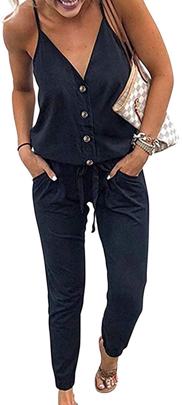 Price:$9.99 Women's Jumpsuits Rompers V Neck Spaghetti Strap Drawstring Elastic Waisted Long Pants Jumpsuits : Clothing, Shoes & Jewelry