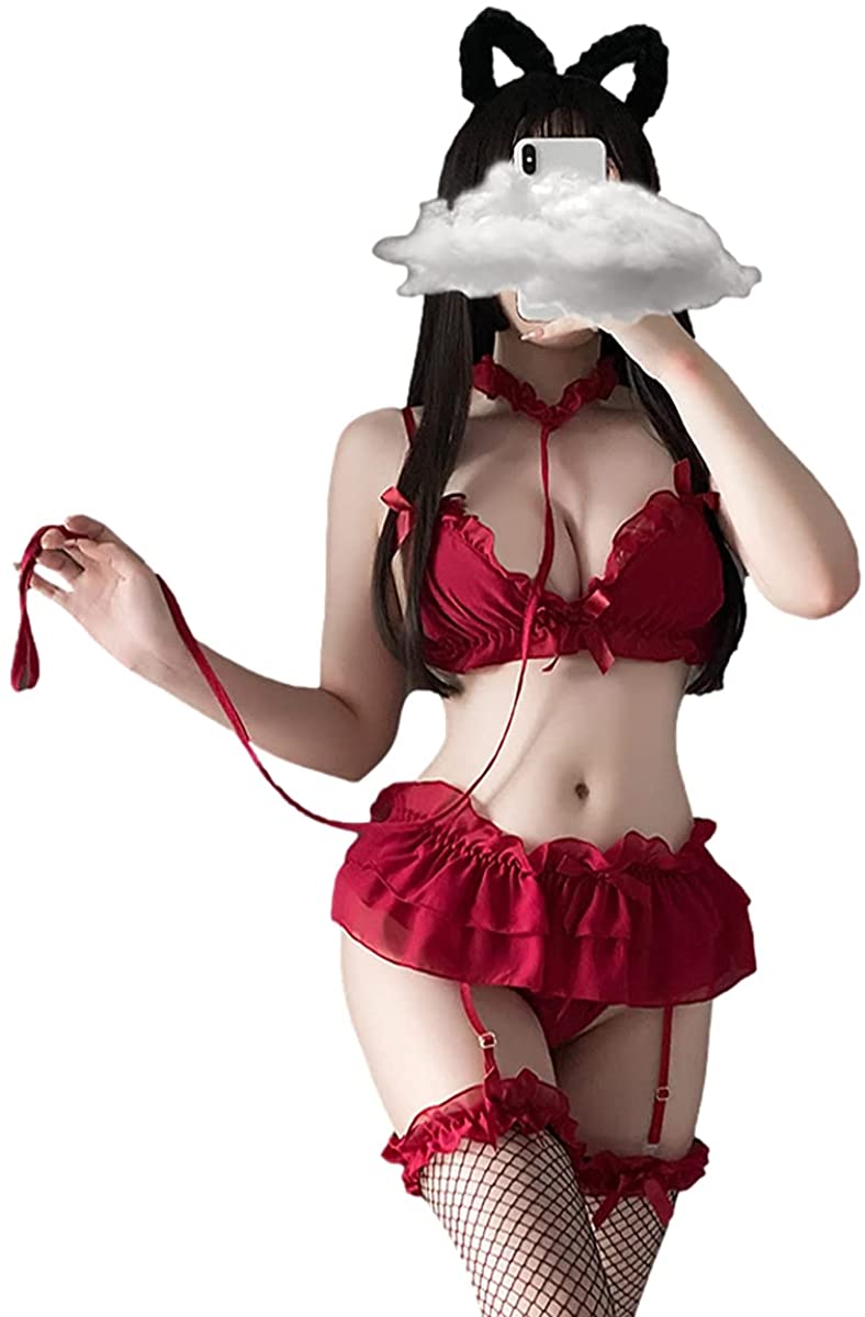 Price:$16.89 Lingerie for Women for Sex Anime Maid Cosplay Costumes Lace Garter Belt Babydoll Lingerie Set (Red, Medium): Clothing, Shoes & Jewelry