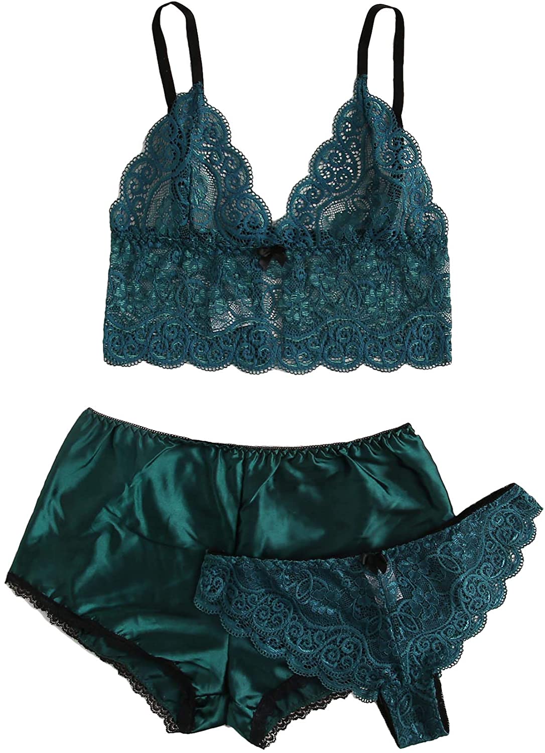Price:$16.99 HUX Women's Sleepwear Lace Cami Top with Shorts & Panties Sexy Lingerie Pajama Set at Amazon Women’s Clothing store