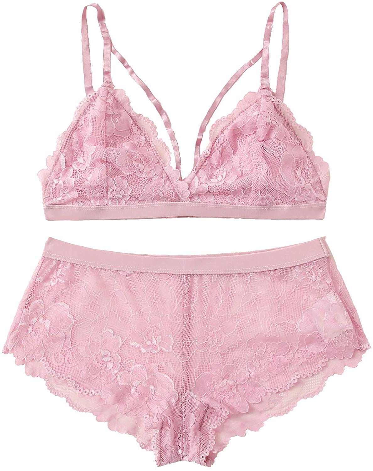 Price:$6.99 Women's 2 Piece Floral Lace Strap Bralette Bra and Panty Sey Lingerie Set: Clothing, Shoes & Jewelry