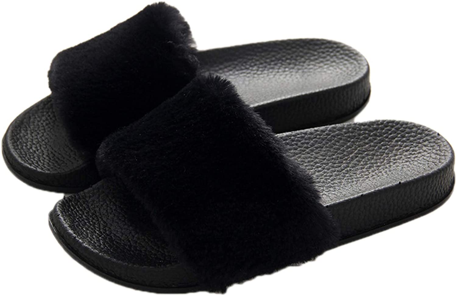 Price:$14.99 Women's Soft Faux Fur Flat Slide Sandals Comfortable Slipper | Slippers