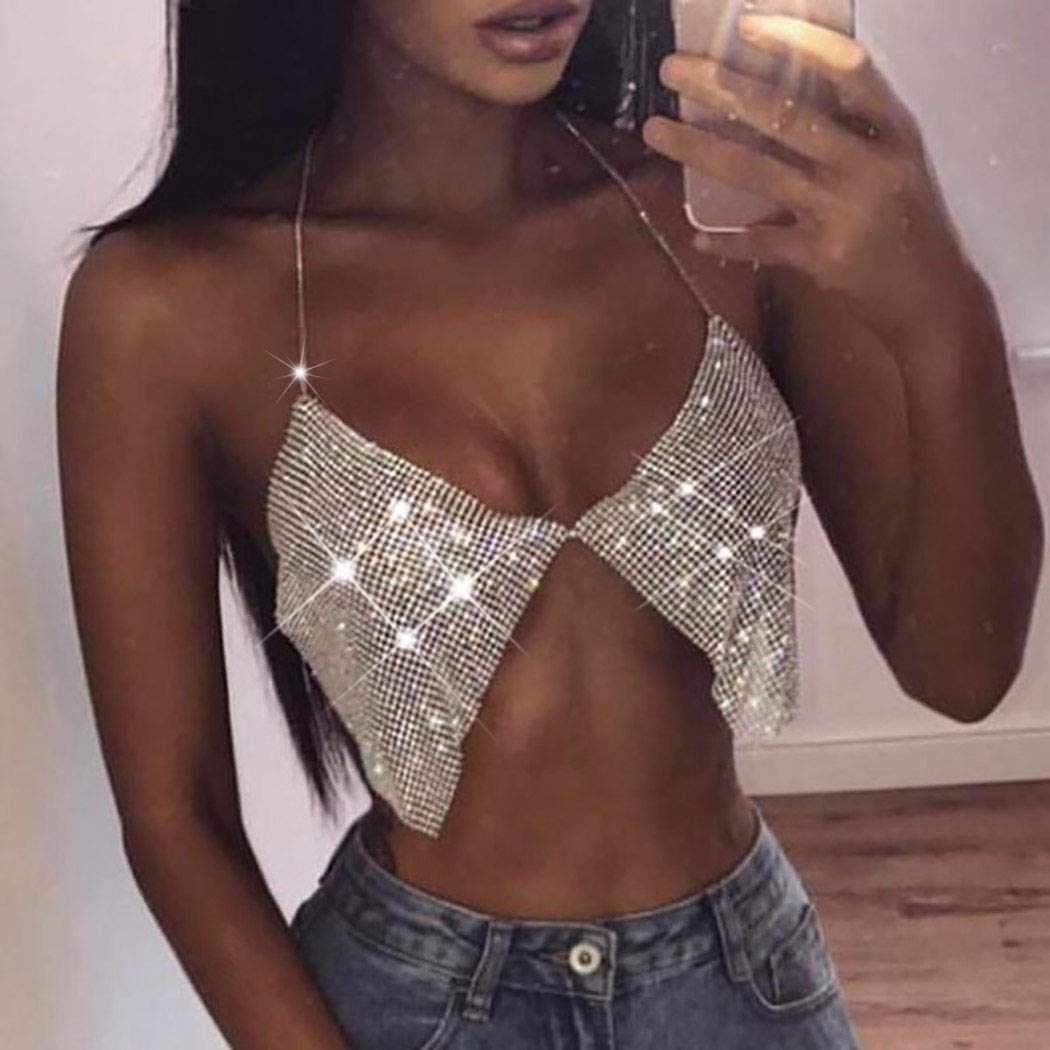 Price:$13.66 Crystal Bra Chain Silver Sparkly Crop Top Body Chains Sexy Beach Nightclub Rave Bikini Chest Accessories Jewelry for Women and Girls : Clothing, Shoes & Jewelry