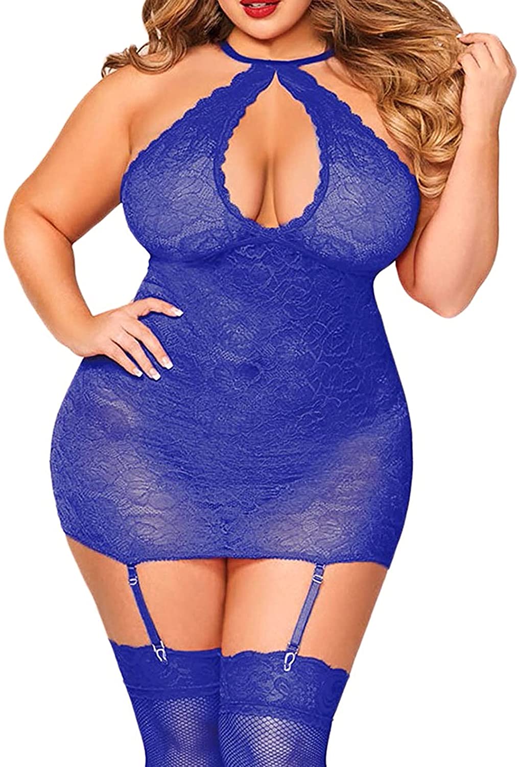 Price:$5.99 Sheer Mesh Lace Halter Dress and Panty Lingerie Sets for Women Plus Size : Clothing, Shoes & Jewelry