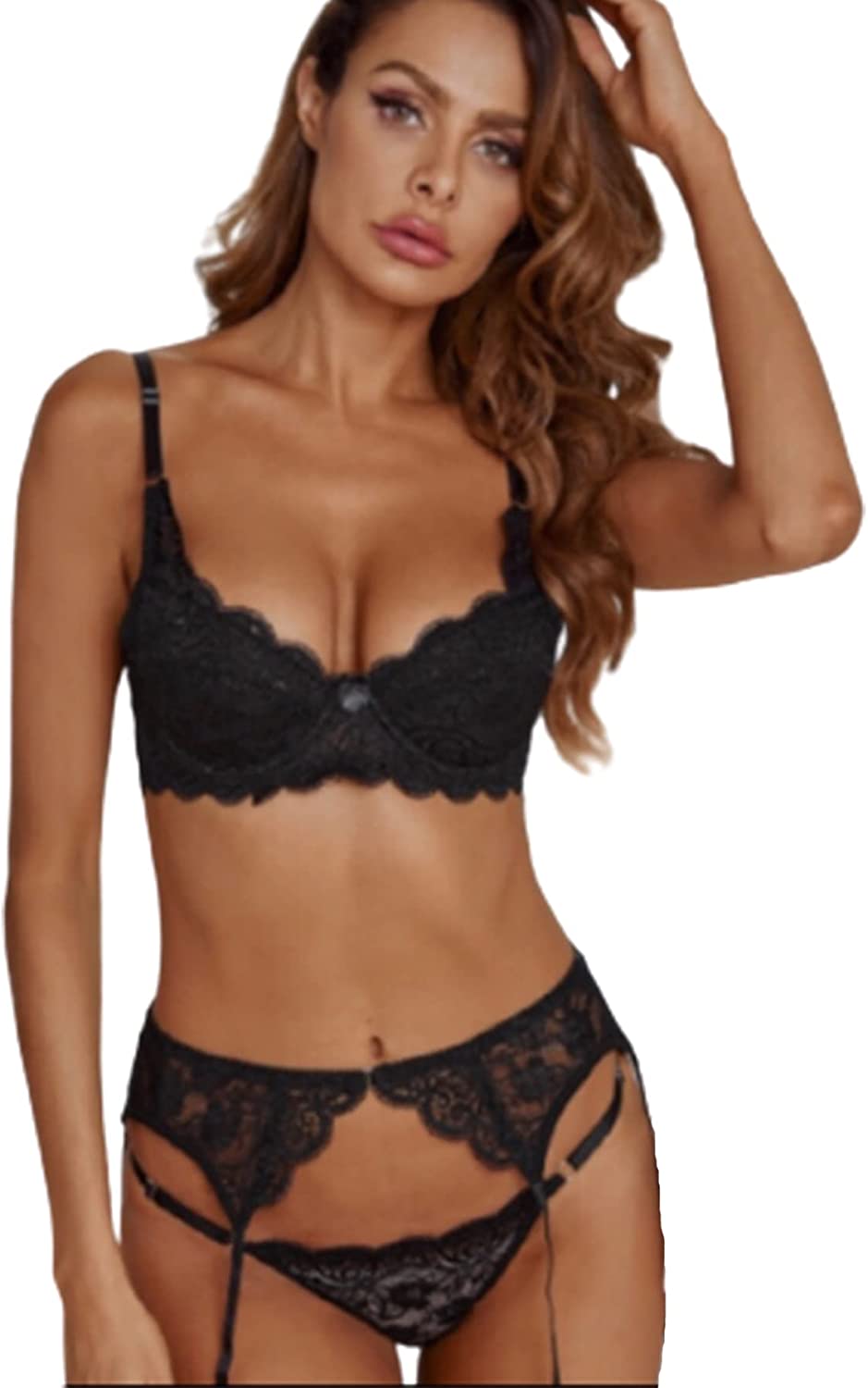 Price:$15.99 Women's Sexy Lace Naughty Lingerie Set with Garter Belts Bra and Panty Nightwear Teddy Strap Babydoll Bodysuit: Clothing, Shoes & Jewelry