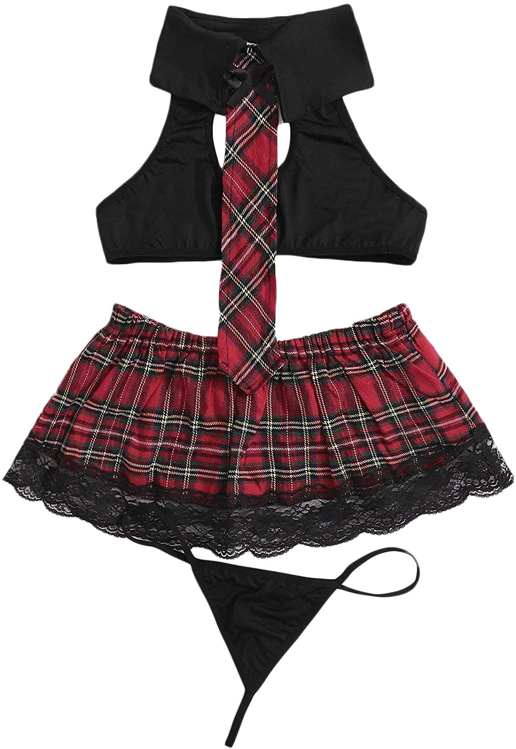 Price:$11.99 Women's Costume Sexy Lingerie Set Cosplay Top and Plaid Skirt Outfit: Clothing, Shoes & Jewelry