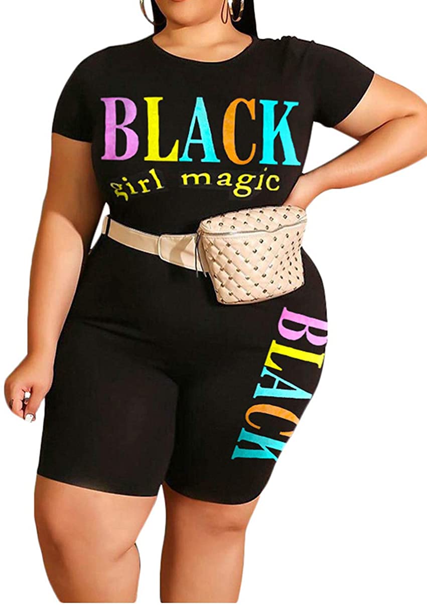Price:$14.99 Plus Size Lightweight 2 Piece Outfit Sports Tracksuit T Shirt Tops Shorts Jogger Set at Amazon Women’s Clothing store